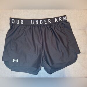 Under Armour charcoal grey workout shorts.